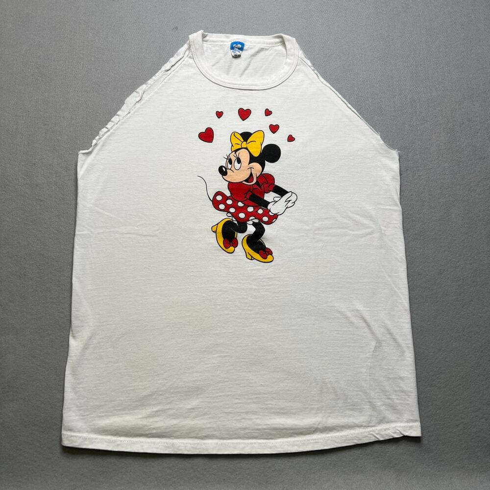 Vintage Disney Minnie Mouse Sleeveless T Shirt Unisex XL White Cut Off USA